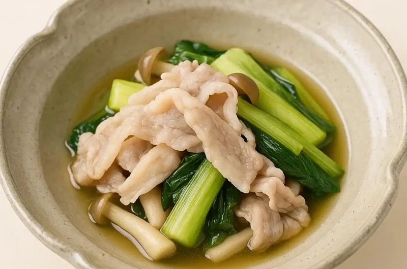 【きょうの料理】小松菜と豚バラのサッと煮・家庭だしのレシピ 奥田透シェフのOFFごはん