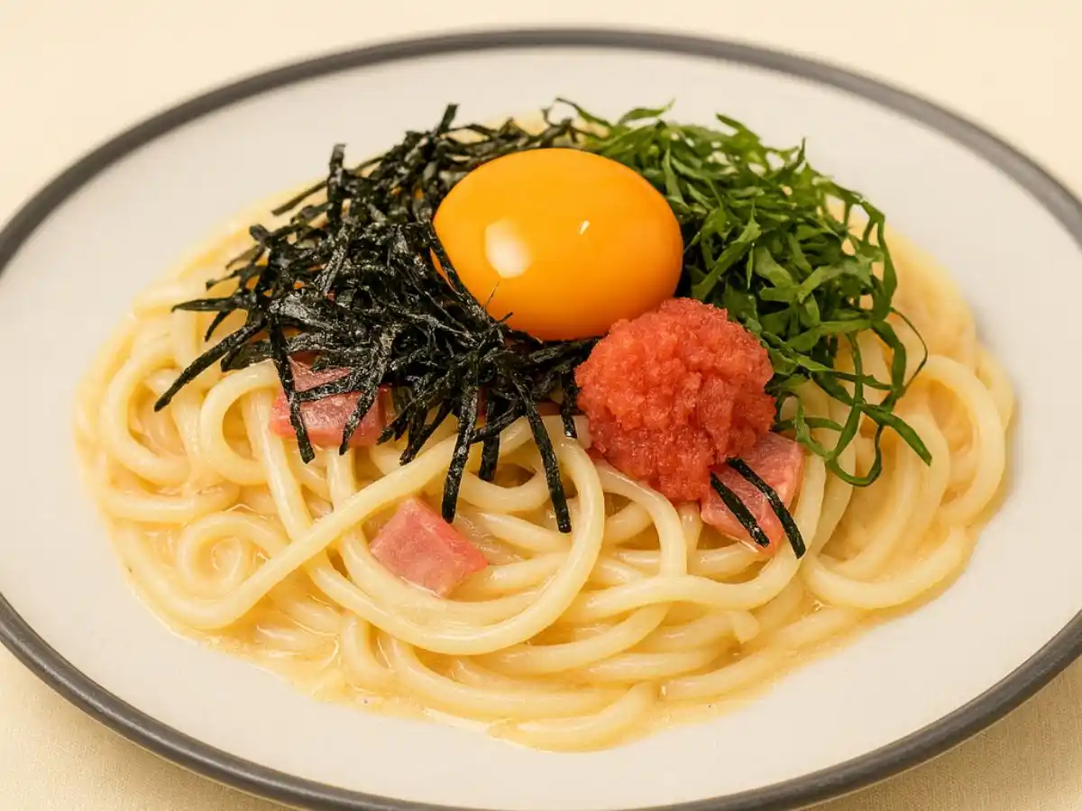 五島うどんの明太カルボナーラ