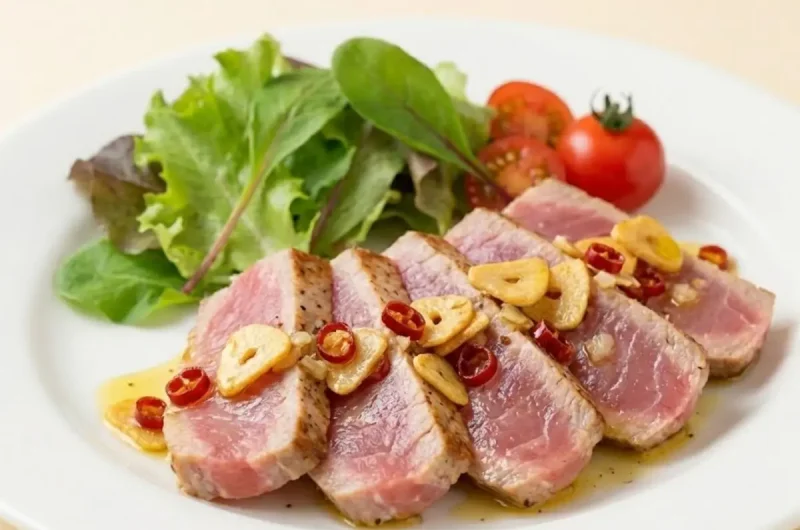 【ウワサのお客さま】マグロのペペロンチーノ風ソテーのレシピ レジェンド寮母村野さん