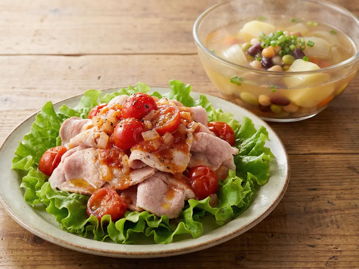 洋風トマト冷しゃぶ＆野菜のコンソメスープ