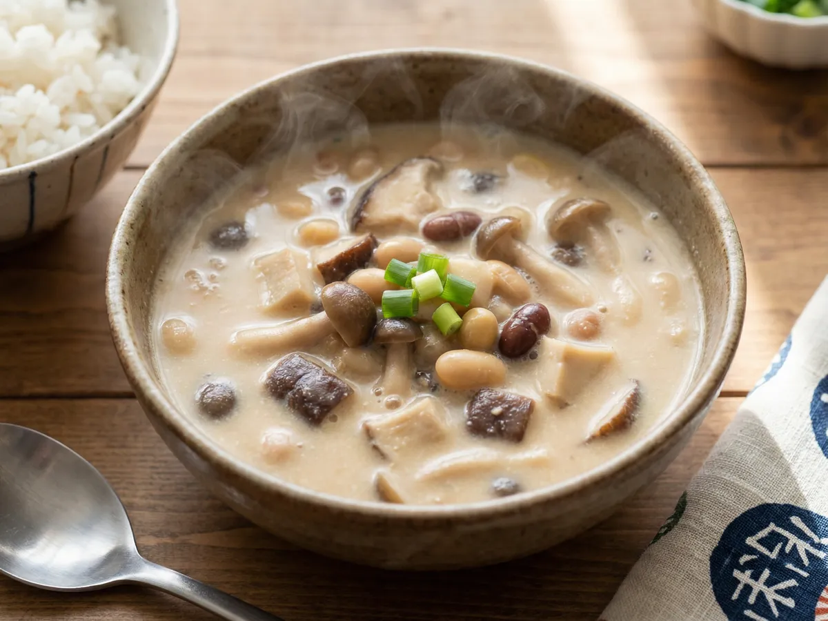 きのこと豆の豆乳みそ煮