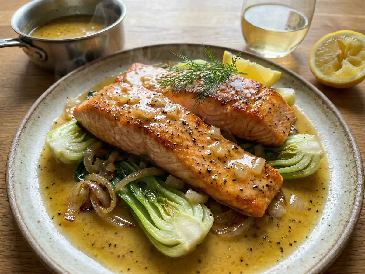 サーモンのレモンバターソース