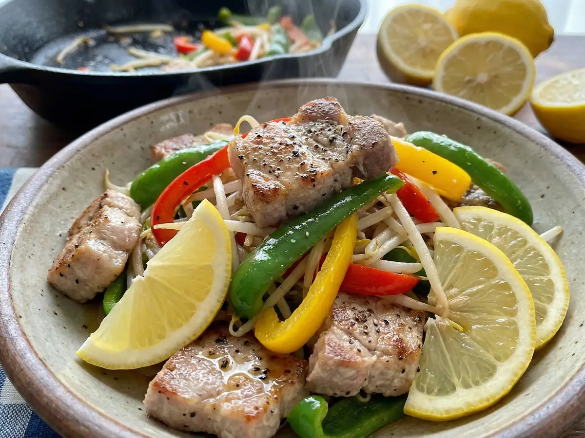 豚こまのレモン炒め