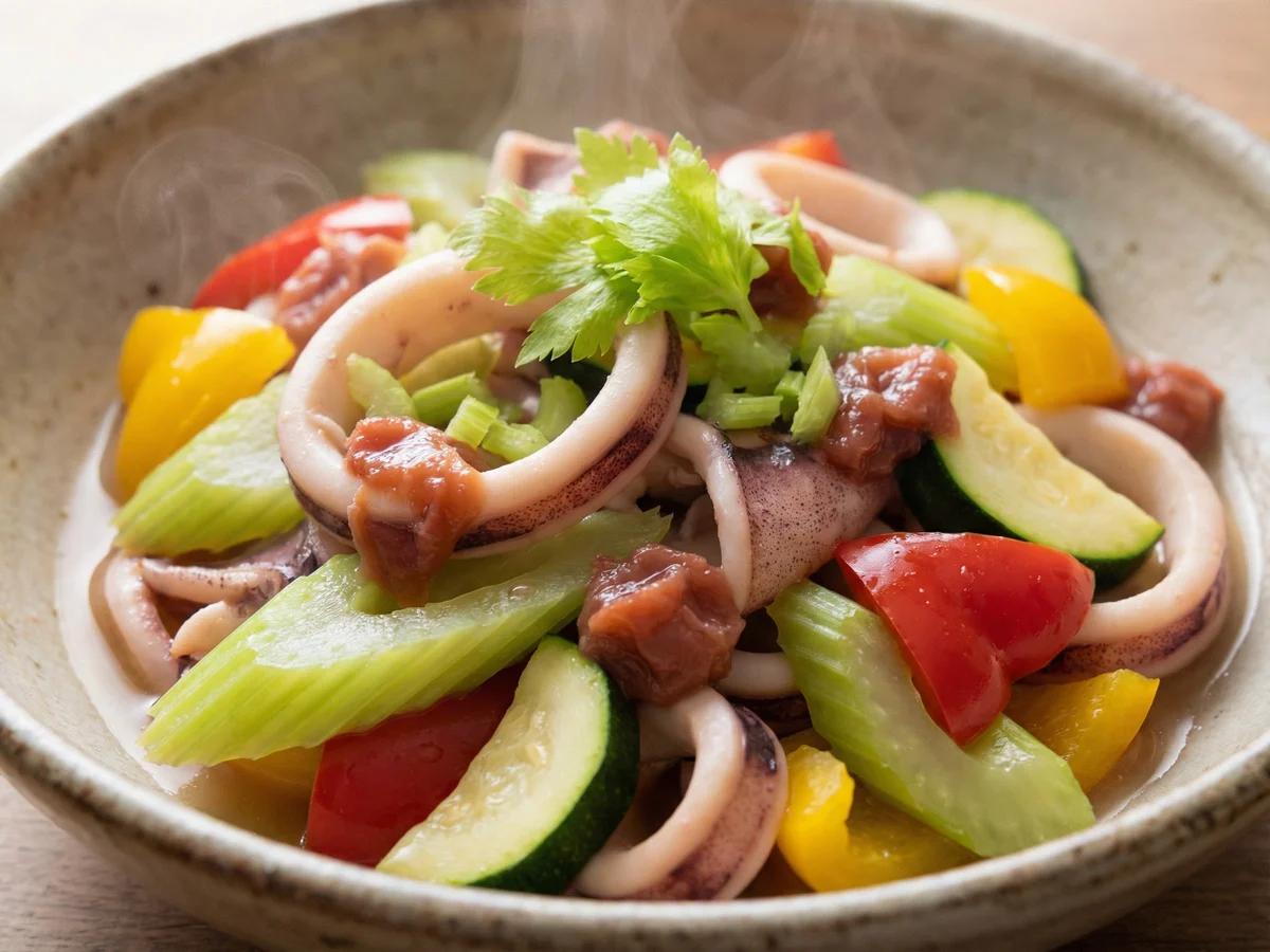 いかと夏野菜の梅蒸し煮