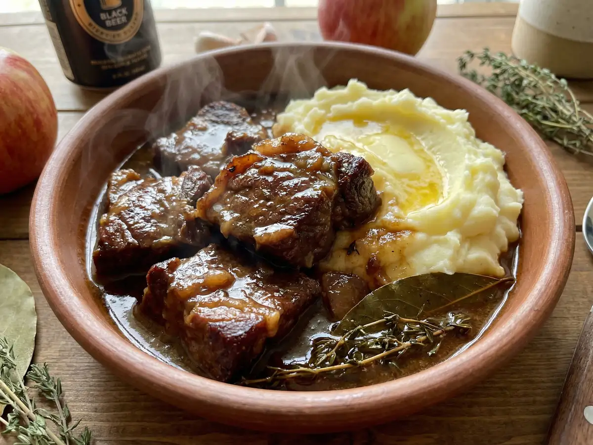 ミスジのりんごビール煮込み