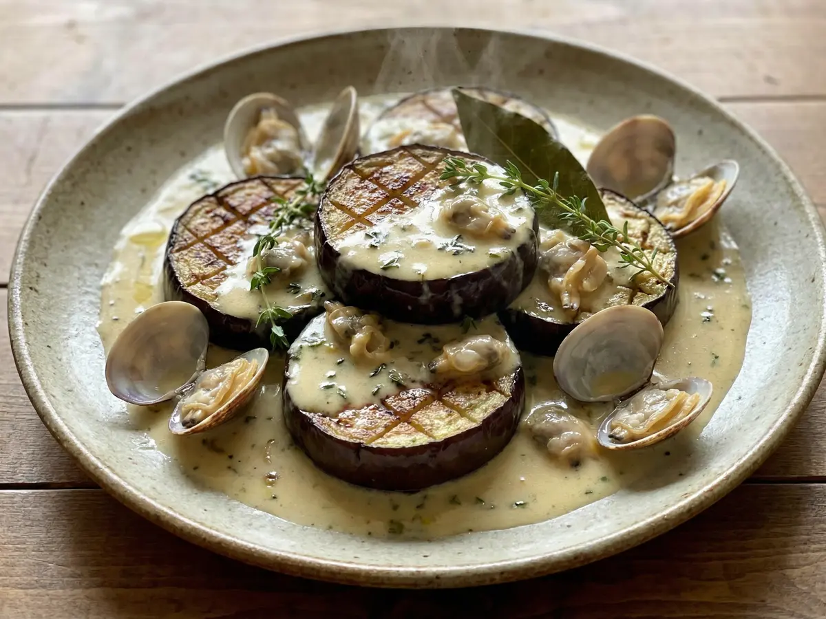 ナスのステーキしじみのブールブランソース