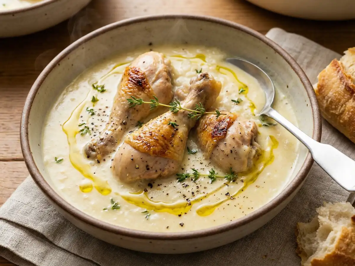 手羽元と米のレモンスープ（アヴゴレモノ）