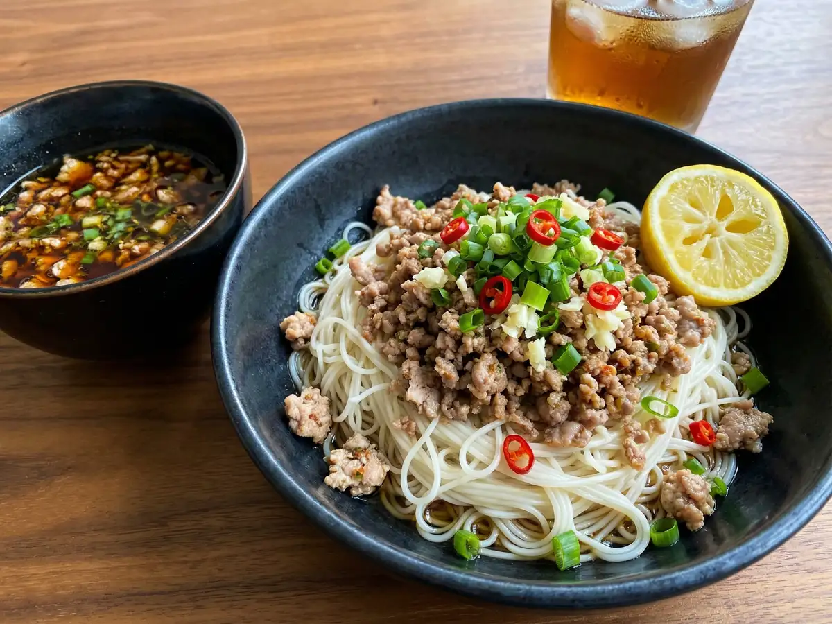 ニンニクとレモンの豚ひき肉そうめん