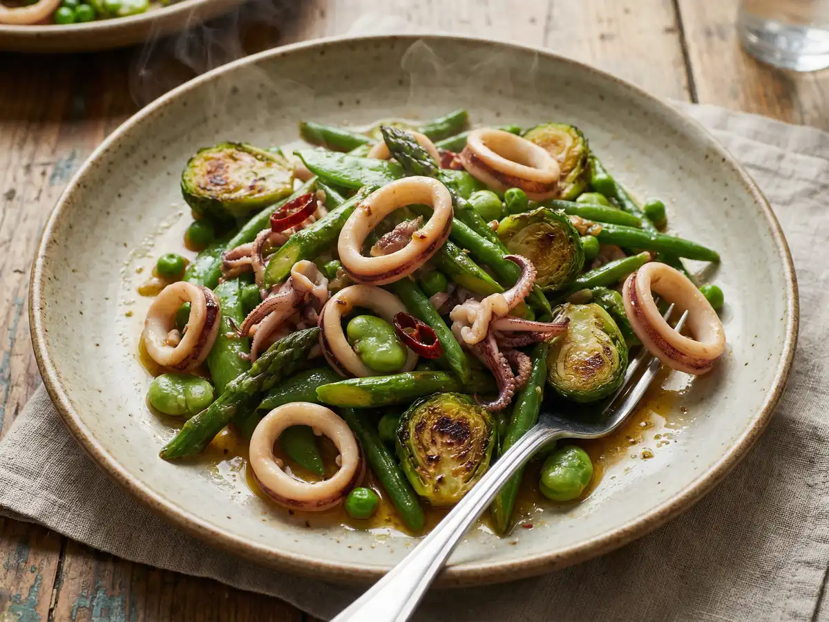 春野菜とイカのアンチョビ風アーリオオーリオ