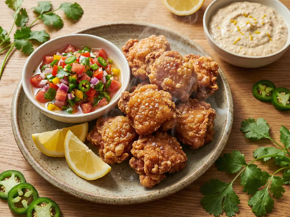 唐揚げサルサソース＆豆腐みそソース