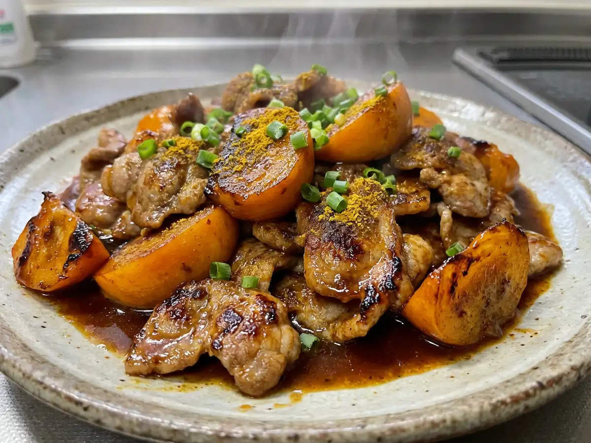 豚肉と柿のソース炒め