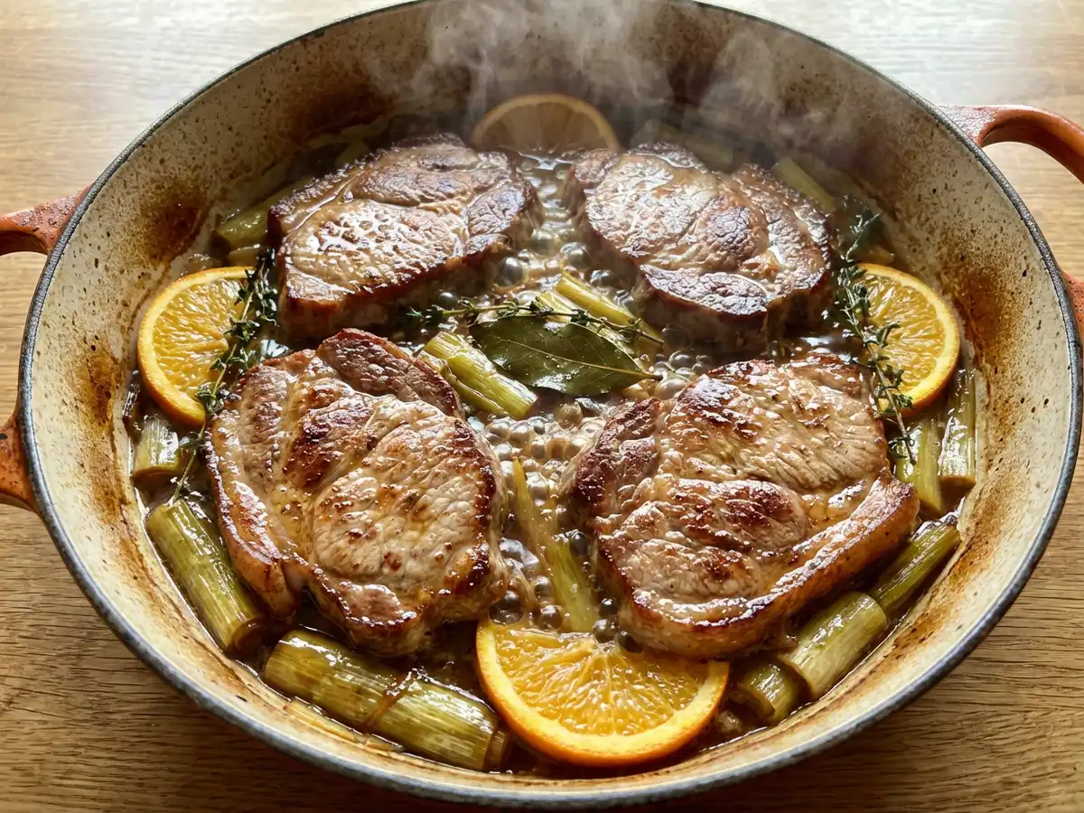 豚肉のネギ煮込みオレンジ風味