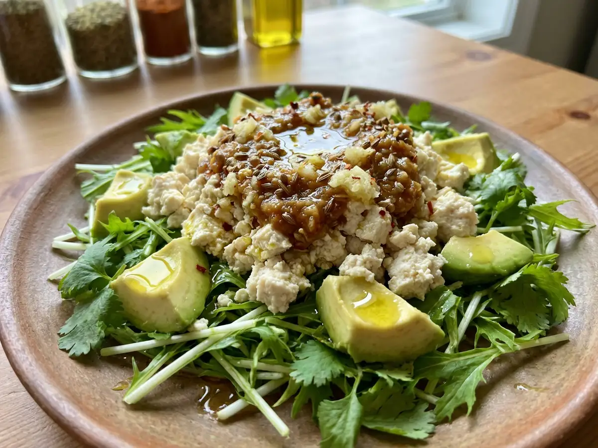 スパイス味噌でアボカド豆腐サラダ