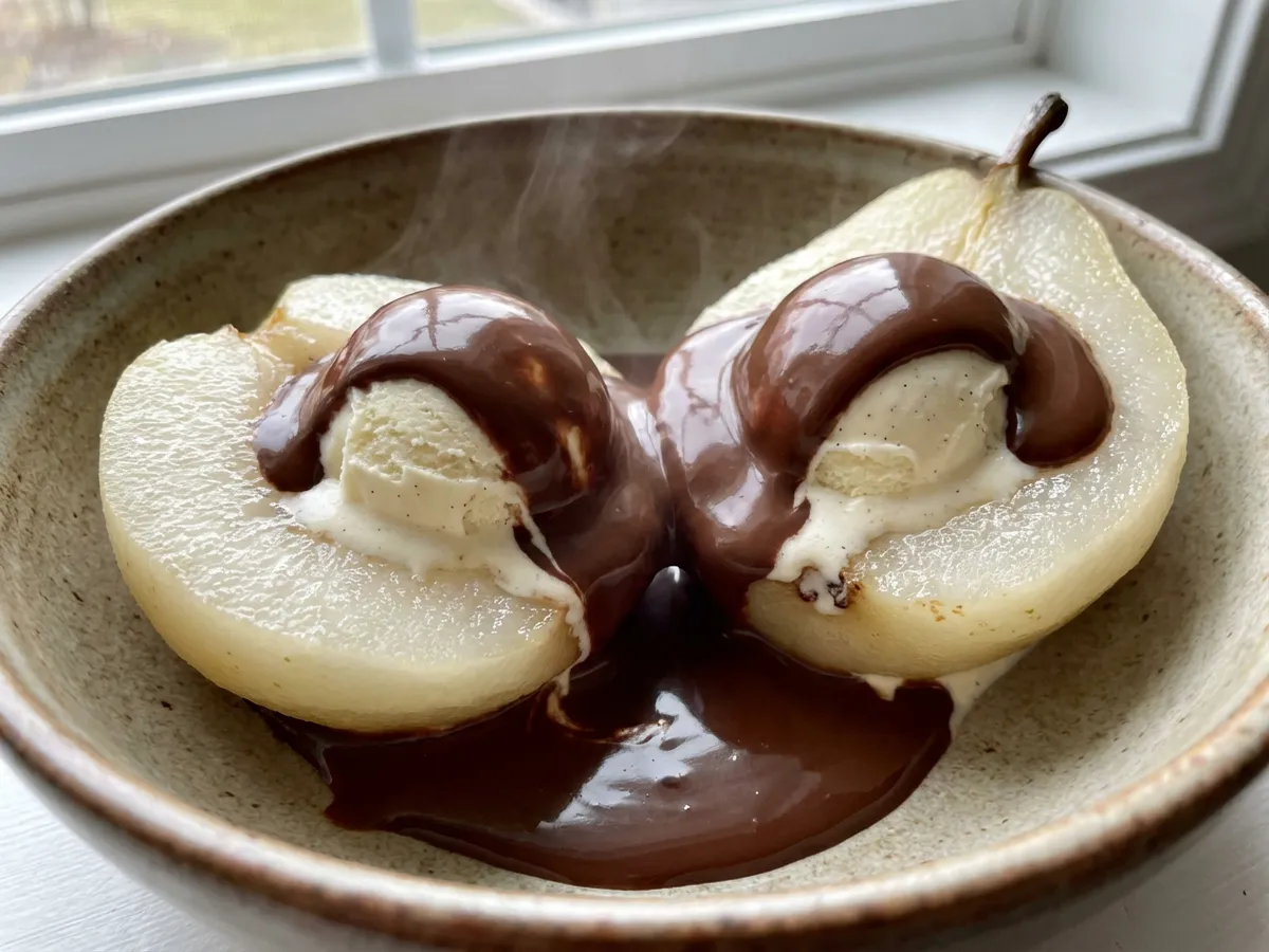 ベルエレーヌ（梨コンポート・アイス・チョコレートソース）