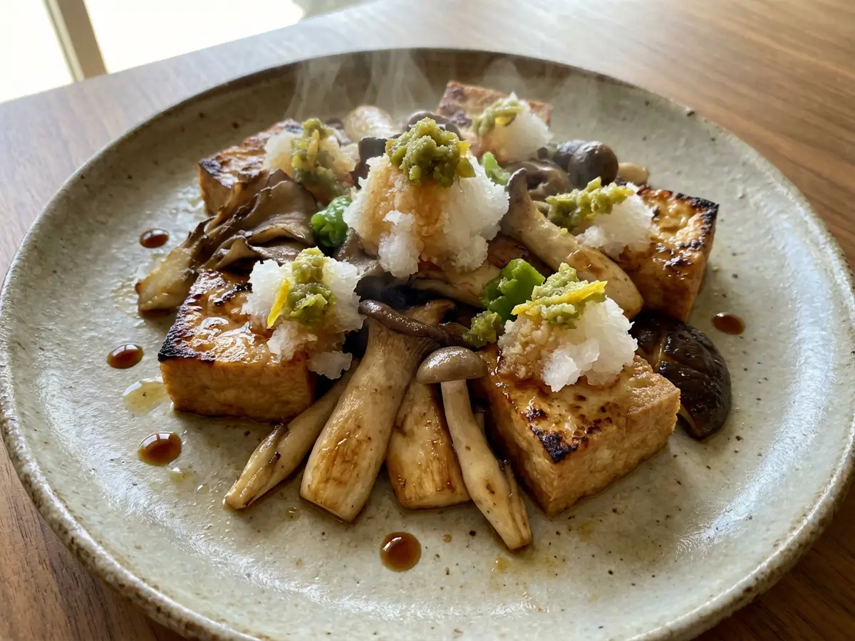 厚揚げとキノコの柚子胡椒添え