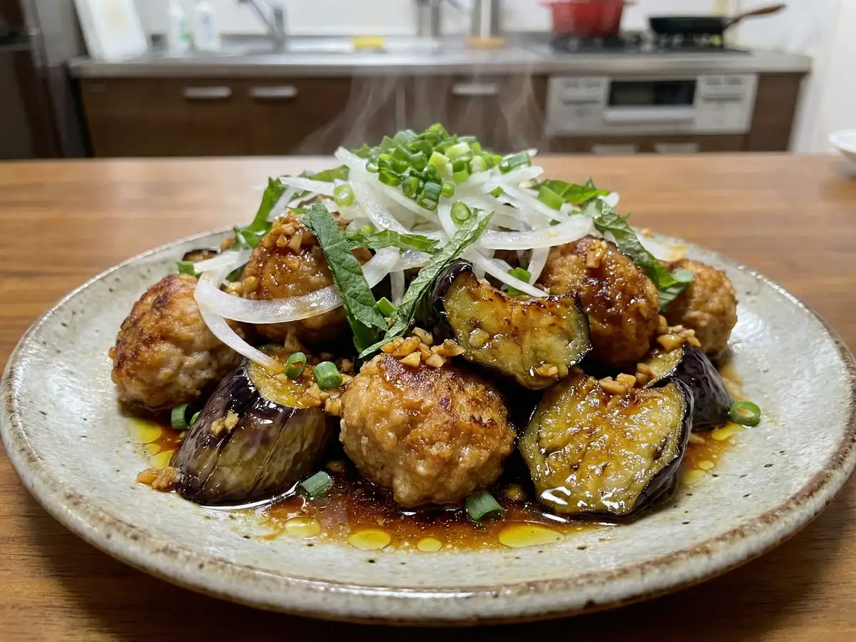 豚肉とナスのニンニクポン酢