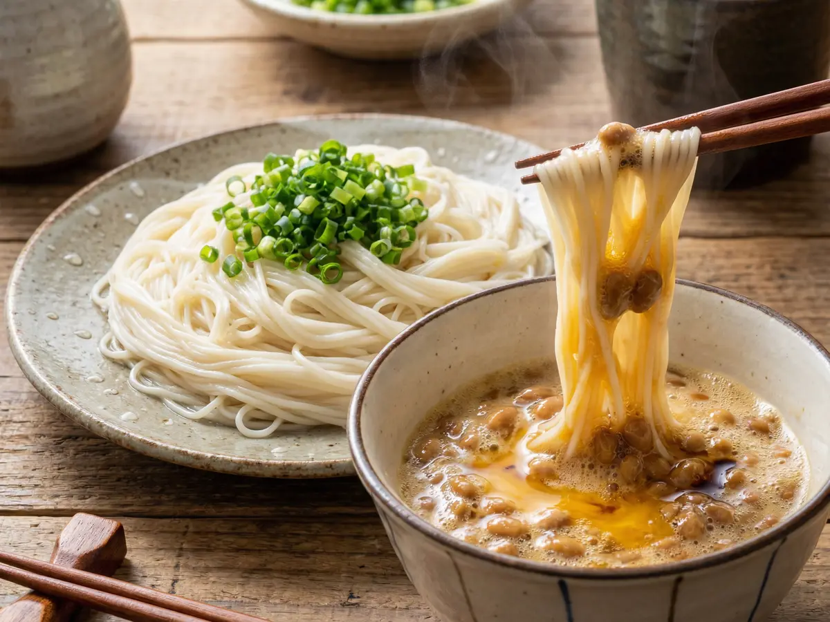 納豆卵だれそうめん