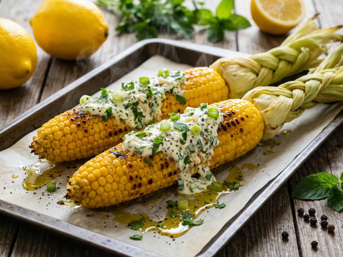 焼きとうもろこしセルベルドカニュ添え