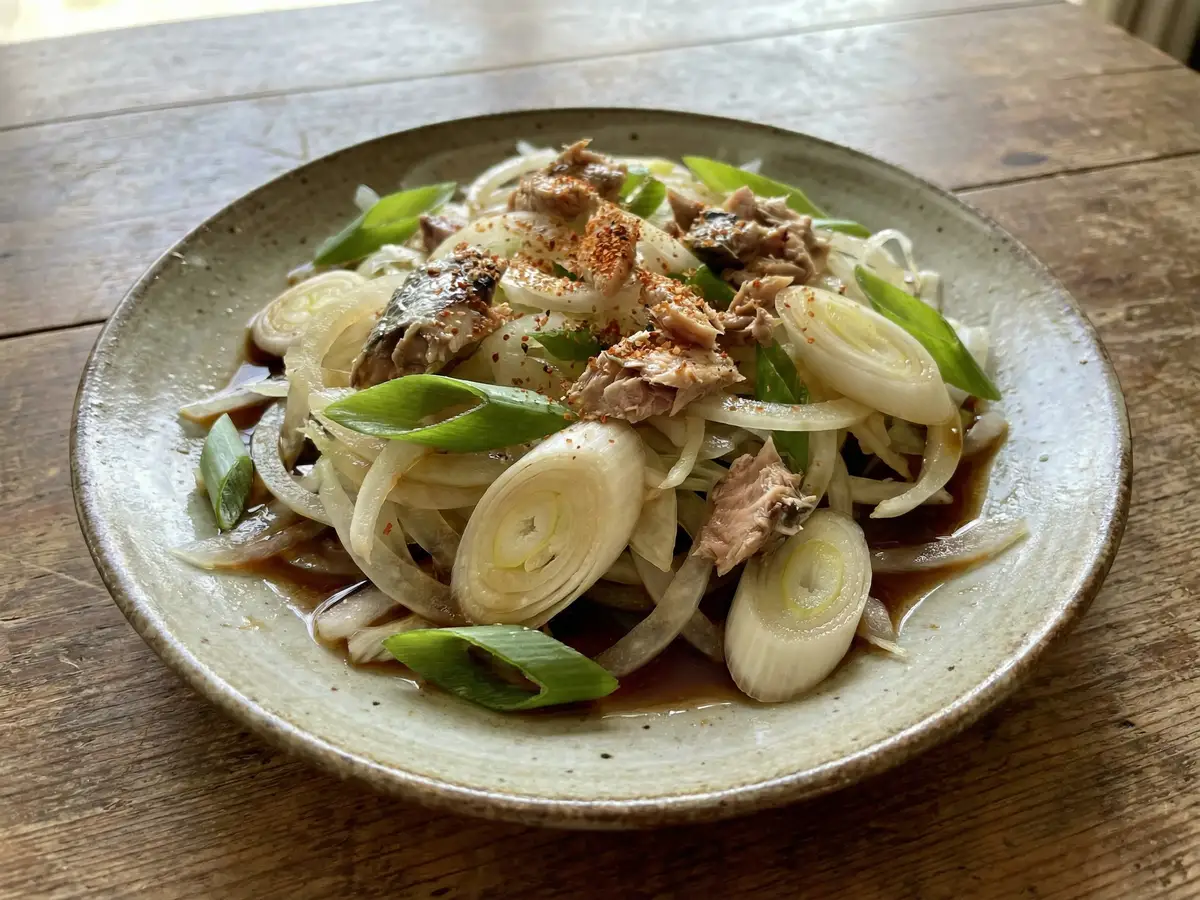 玉ねぎ白ネギ青ネギサバ缶ポン酢