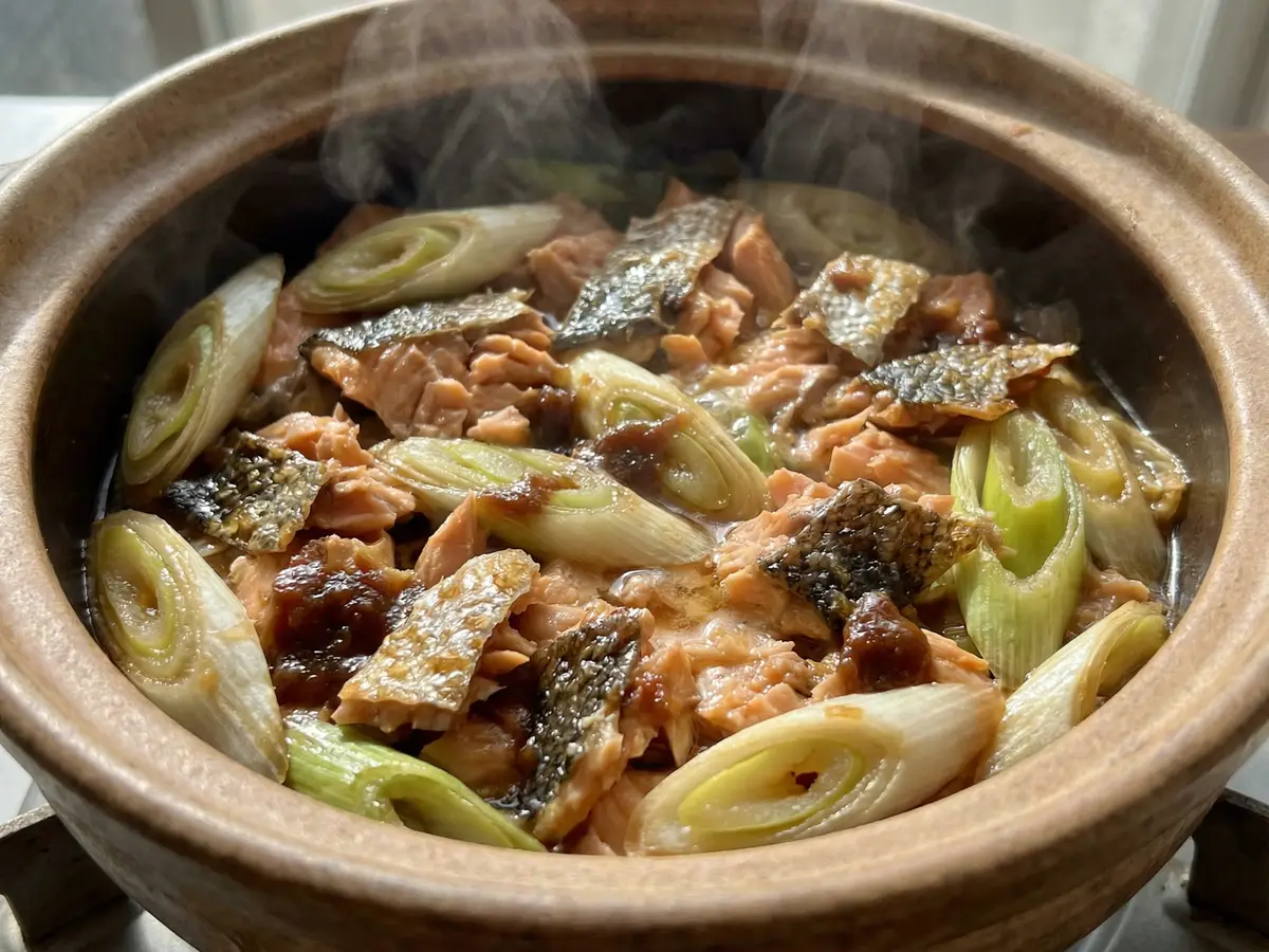 ネギと鮭の蒸し焼き