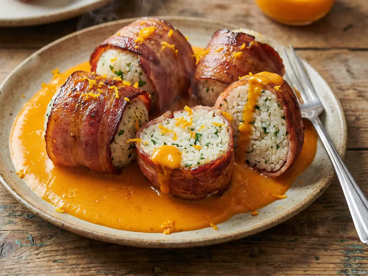 ベーコン巻きのオレンジソース