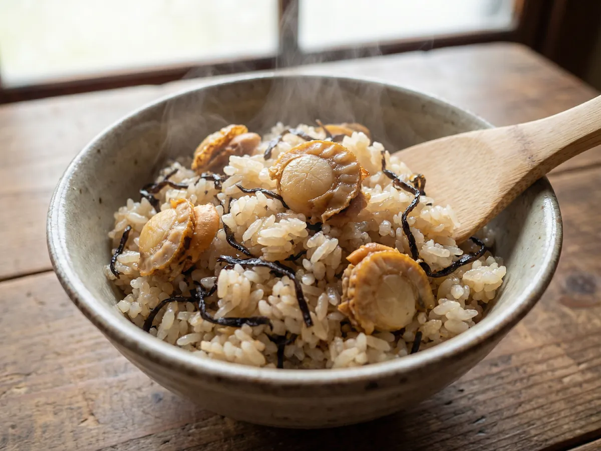 塩昆布とホタテの炊き込みご飯