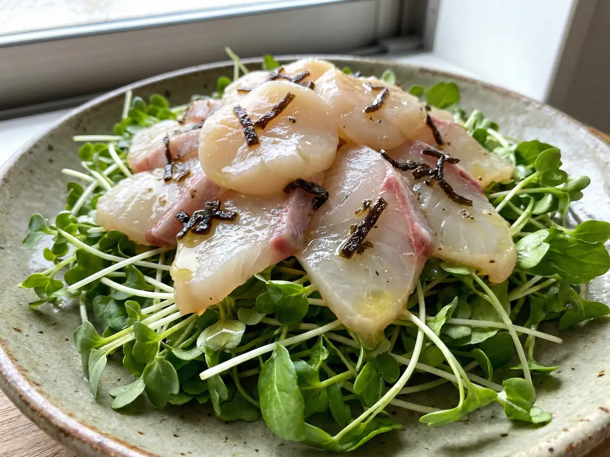 ホタテとタイの塩昆布マリネ