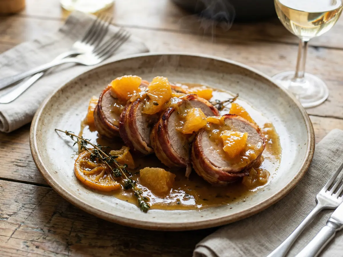 豚肉ベーコンの柑橘煮込み