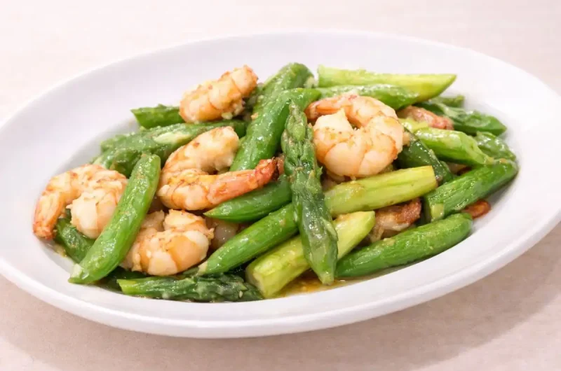 【きょうの料理】アスパラとスナップえんどう、えびのガーリック炒めのレシピ 関岡弘美さん