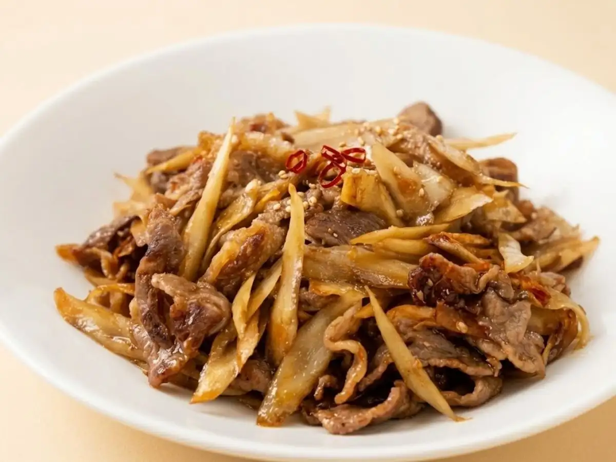 ごぼうと牛肉のオイスター炒め