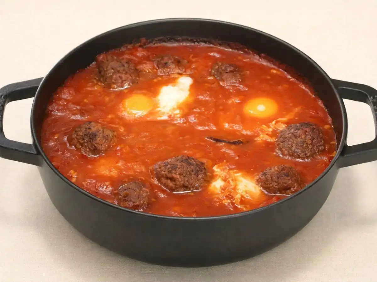 肉だんご煮込み半熟卵トマトソース