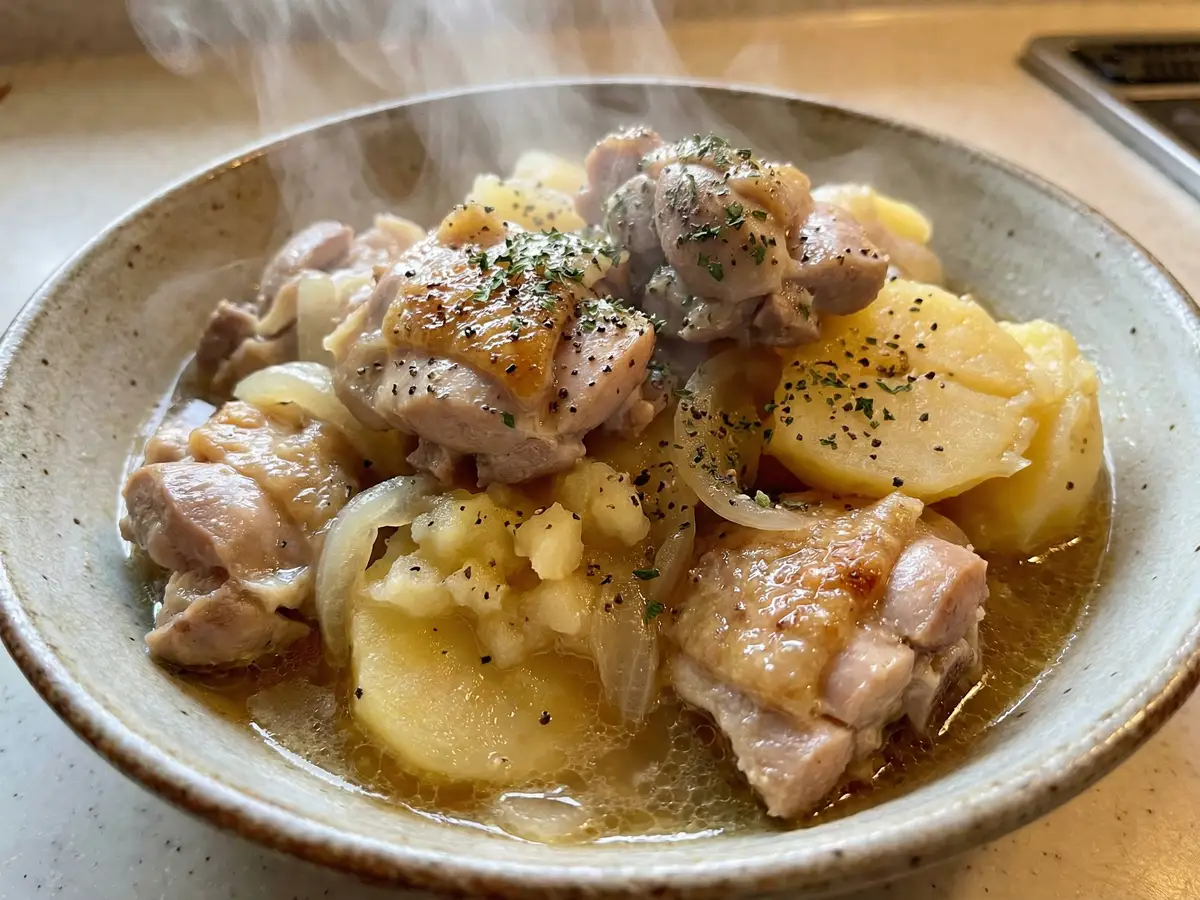 レンジで鶏とじゃがいもの塩だれ煮