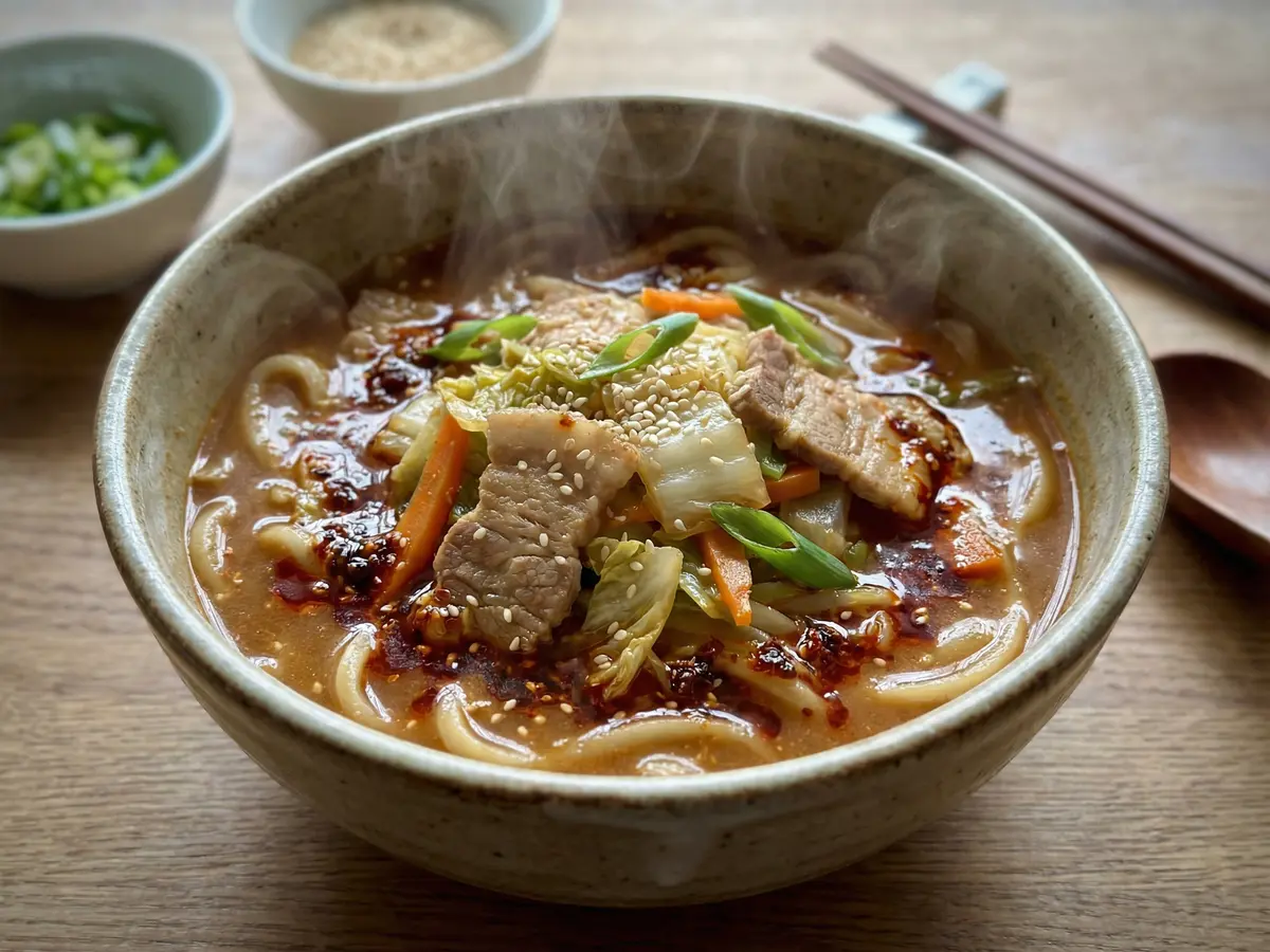 豚と野菜のピリ辛みそうどん