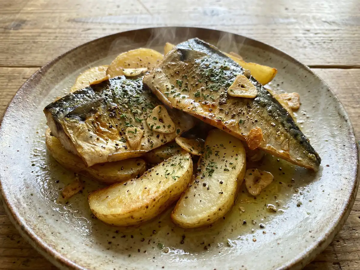塩サバとじゃがいものガーリック焼き