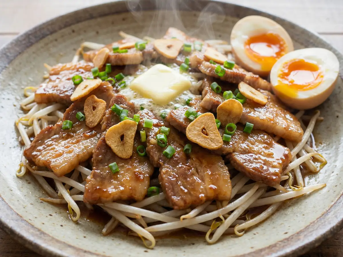 豚こまともやしのガーリックバターしょうゆ