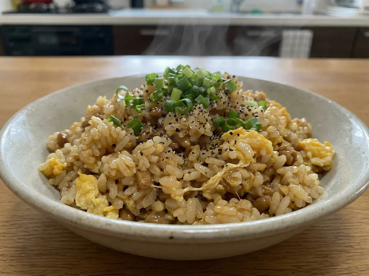 レンジで納豆チャーハン風