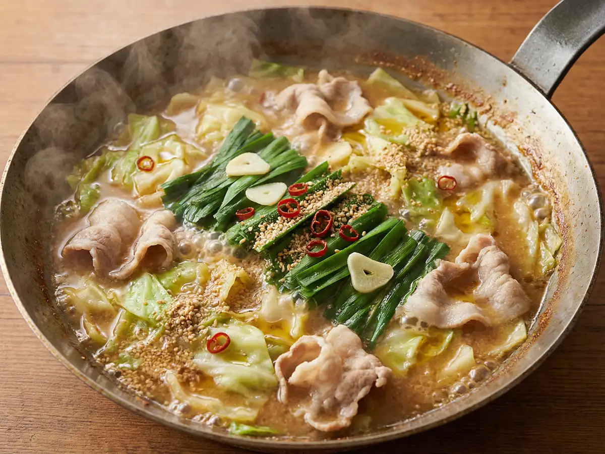 キャベツと豚肉のもつ鍋風