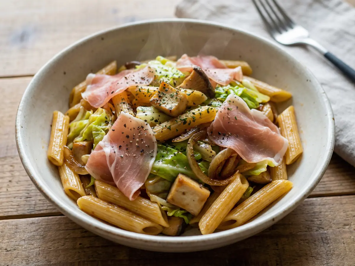 生ハムとキャベツのペンネ