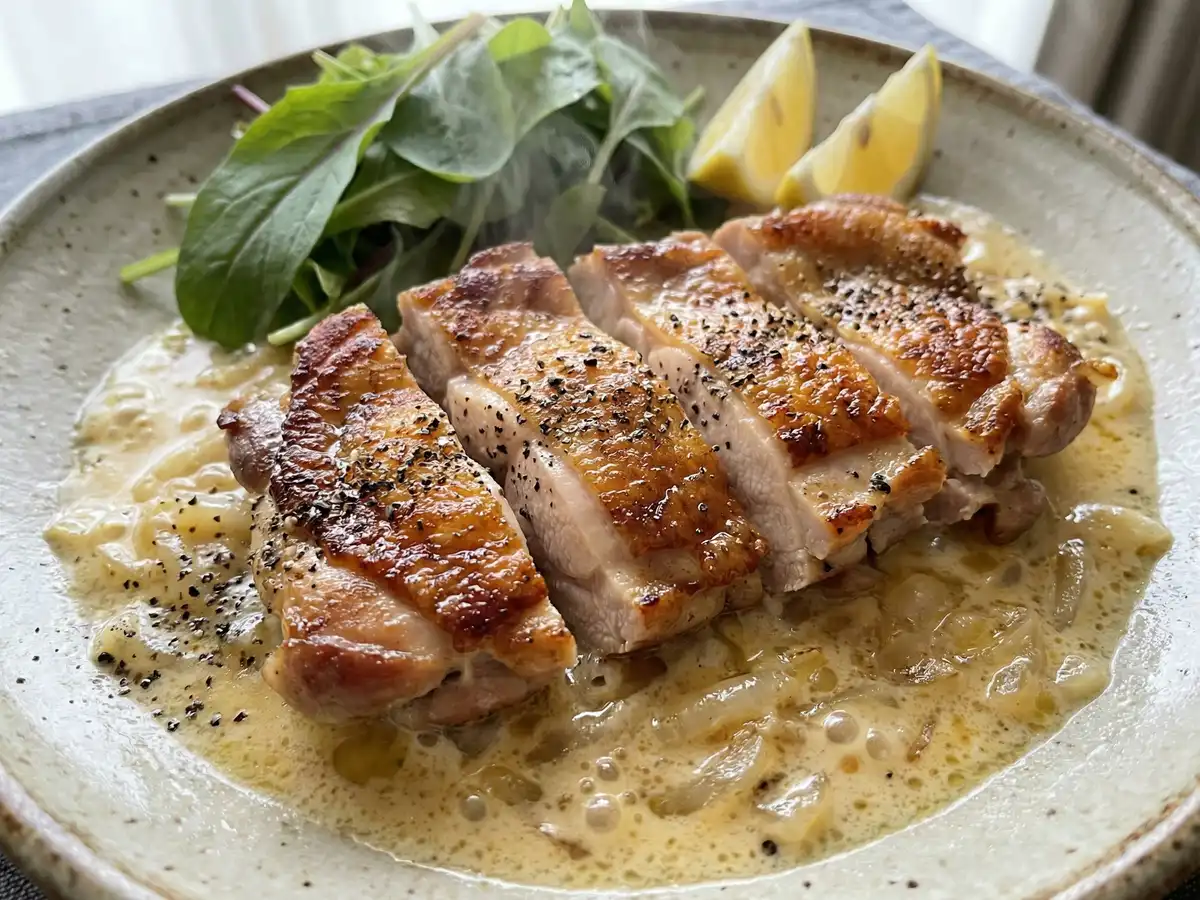こんがりチキンのレモンクリームソース