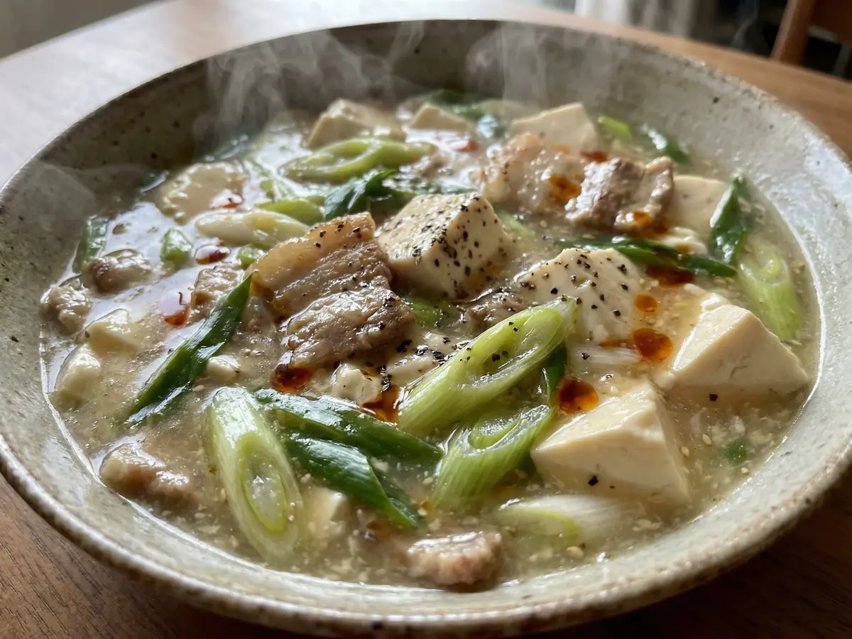 長ネギと豚バラの塩麻婆豆腐
