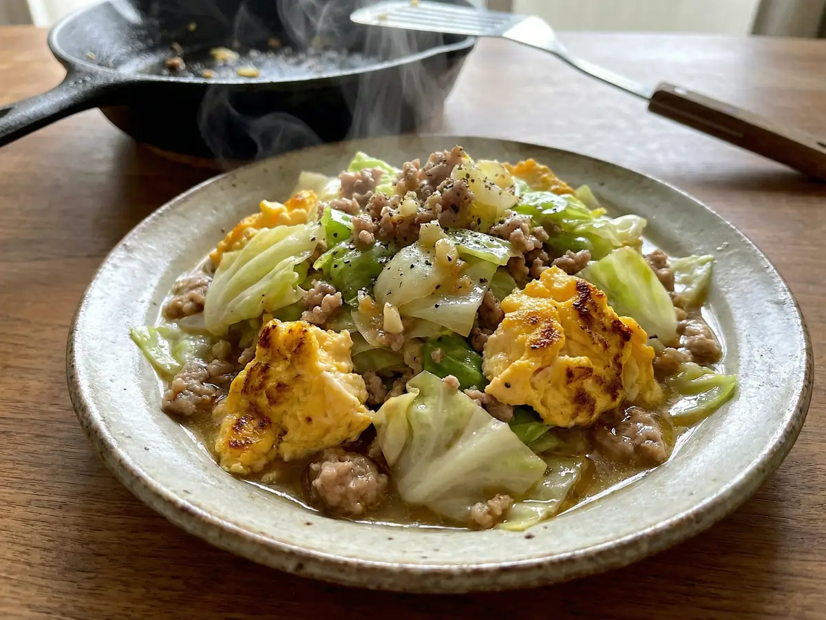 キャベツとひき肉の塩ダレ炒め