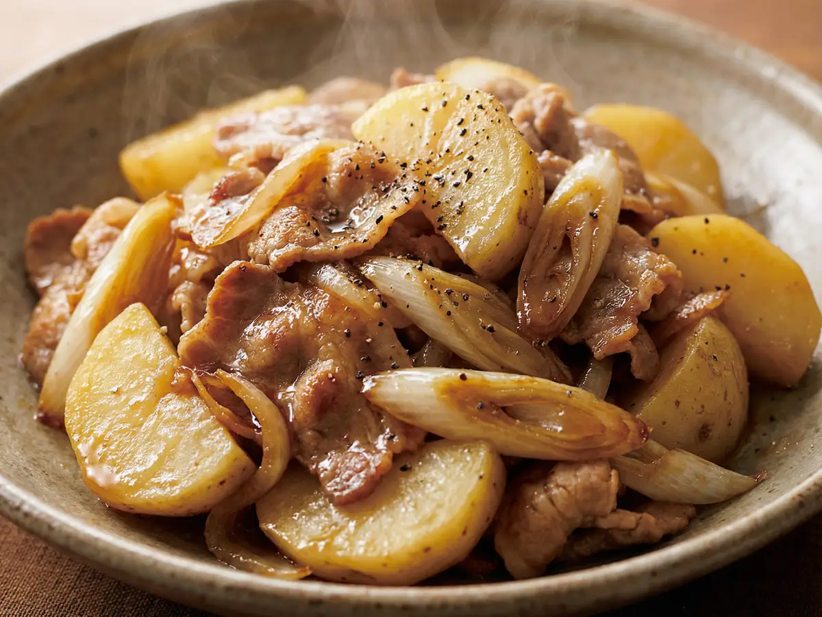 豚こまとじゃがいもの塩ダレ炒め