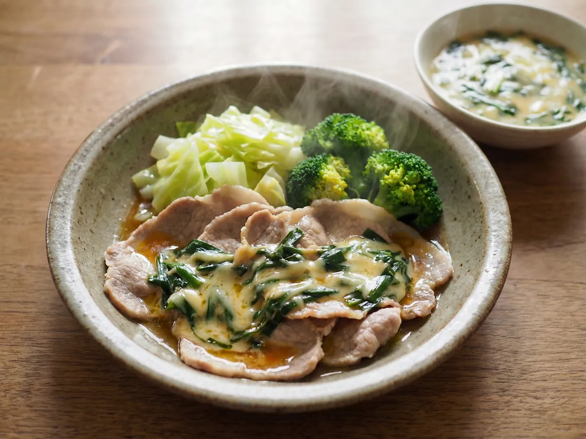 豚しゃぶ にらチーズだれ