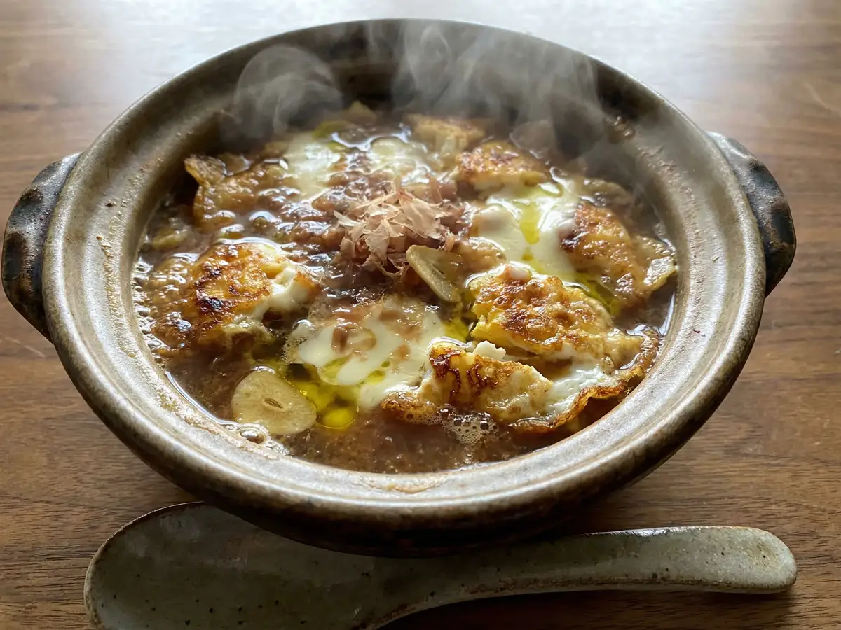 崩し目玉焼き味噌汁