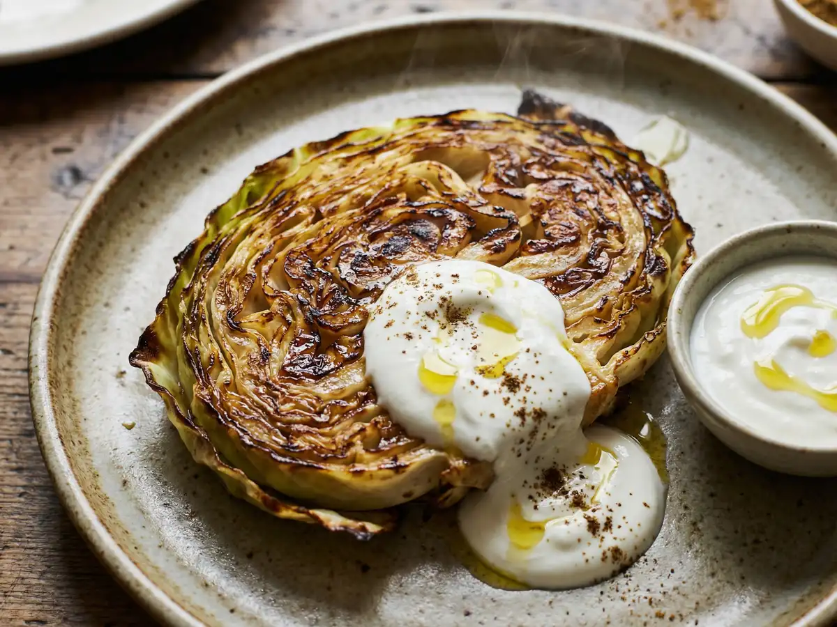 焼きキャベツとヨーグルトソース（キャベツステーキ）