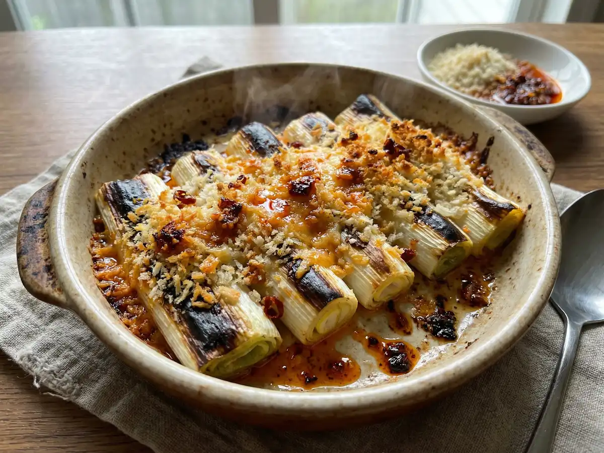 長ネギのピリ辛パン粉焼き