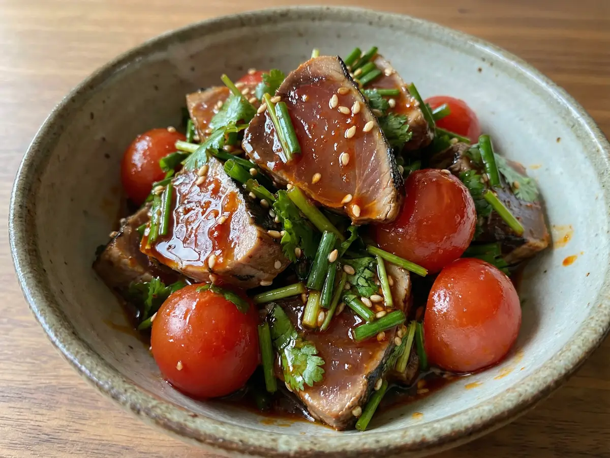 カツオのパクニラユッケ（ピリ辛ユッケ）