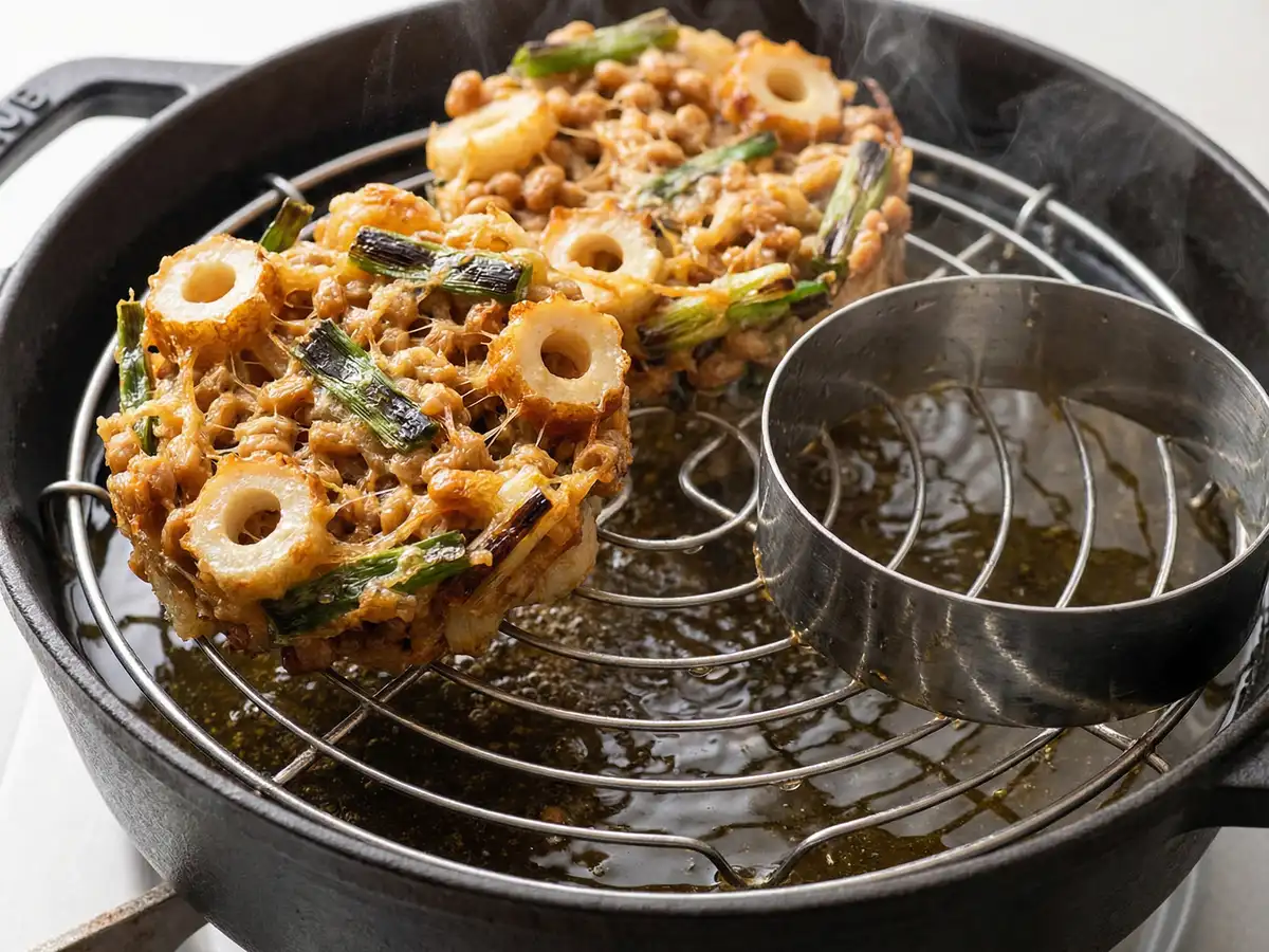 納豆ちくわネギのかき揚げ