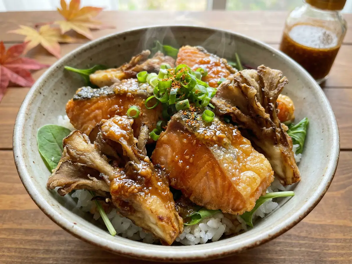 秋鮭と舞茸の秋どんぶり