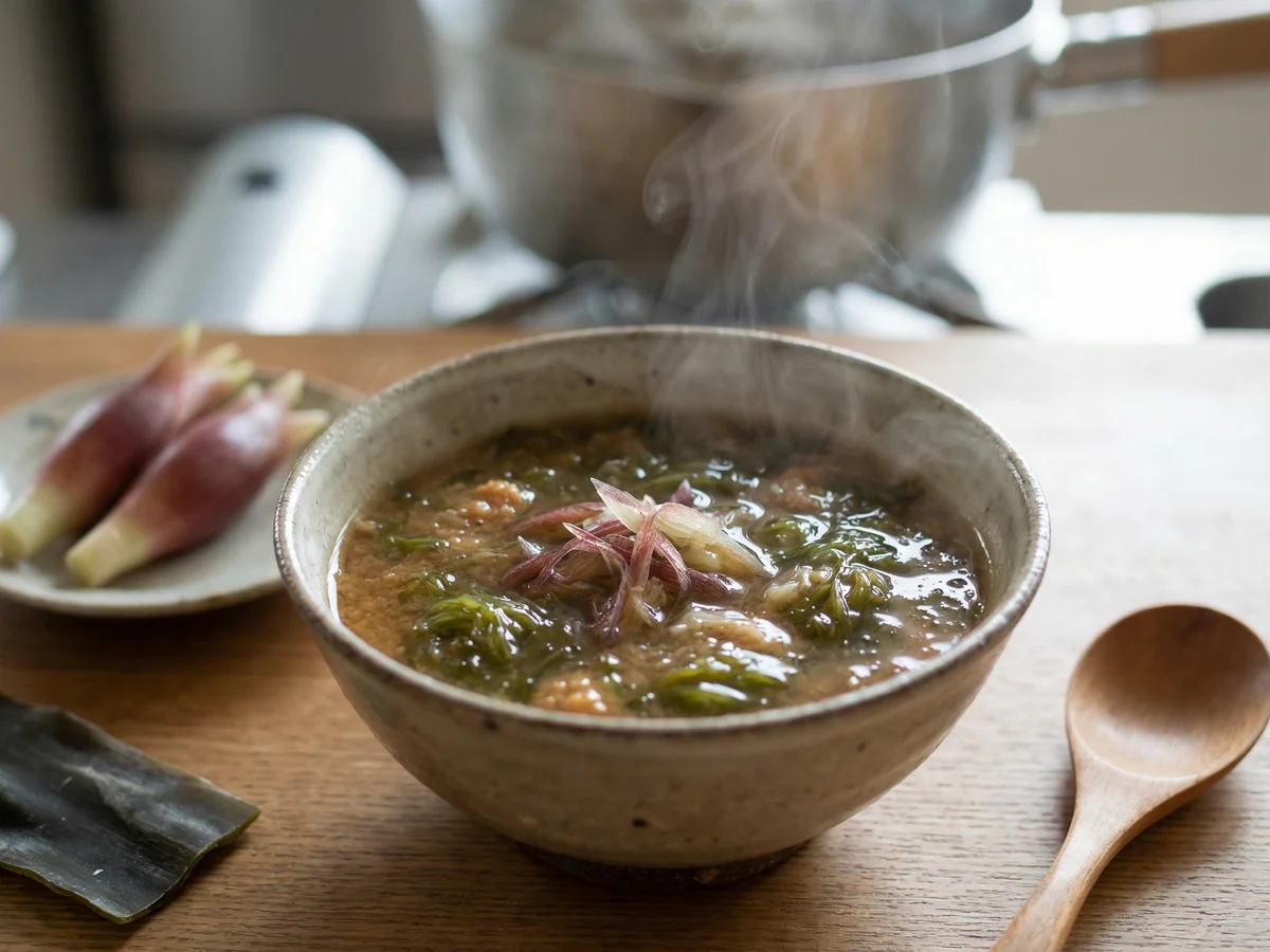 みょうがとめかぶのとろとろ味噌汁